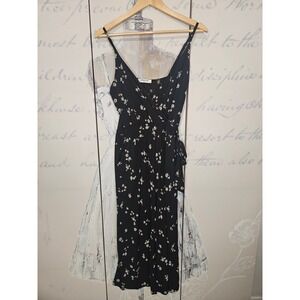 Petite Principle Black Floral Wide Leg Jumpsuit PS Faux Wrap V-Neck Sleeveless
